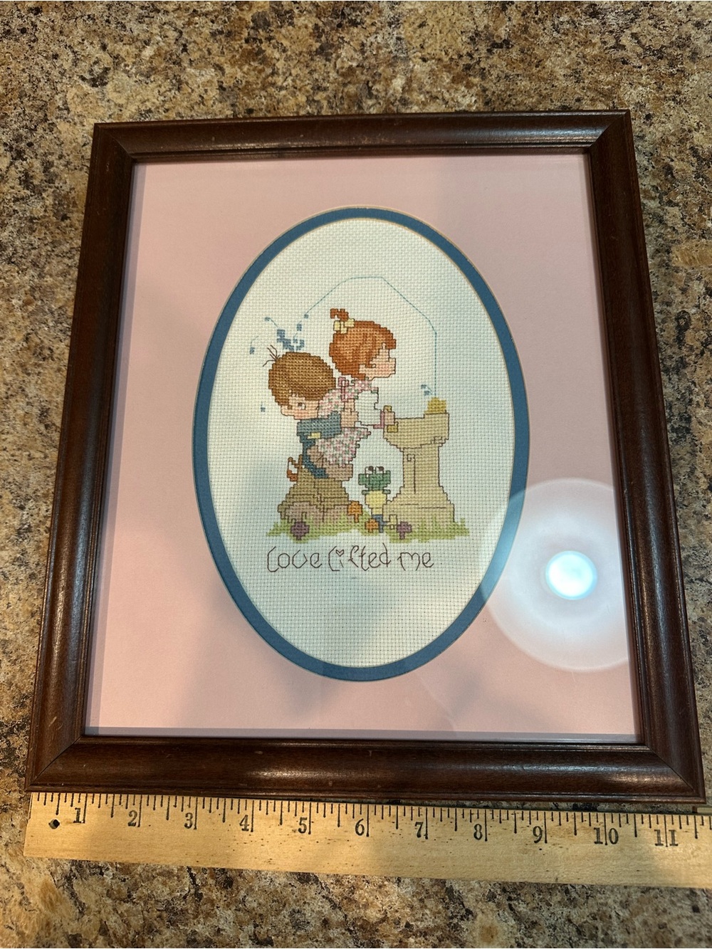 PRECIOUS MOMENTS VINTAGE Framed Cross-Stitch Wall Art - Love Lifted Me-